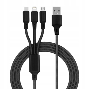 Kabel 3W1 LIGHTNING/MICRO USB/TYPE C CZARNY